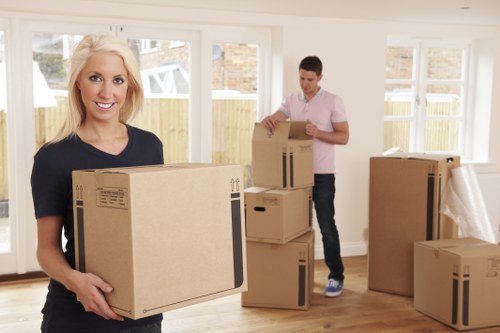 Commercial office move with desks and equipment being prepared